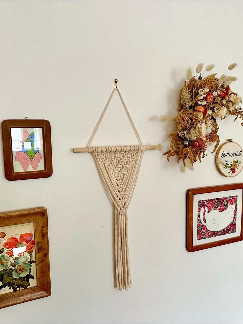 Hand Crafted Cream Macramé Triangle Wall Hanging